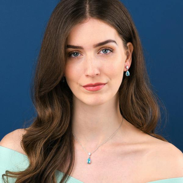 namana 925 Sterling Silver Light Blue Pear Drop Pendant Necklace For Women
