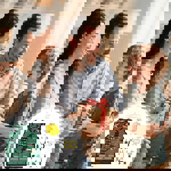 deAO Construction Role Play Costume Set - Builder Vest, Safety Helmet, Toy Tools & Accessories for Kids