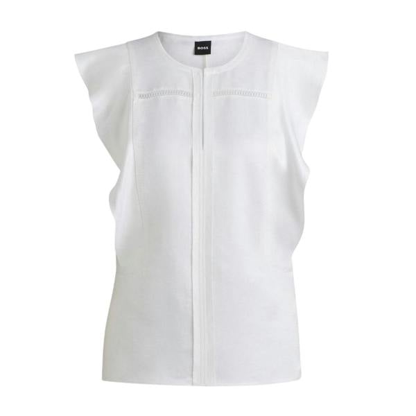 Boss Womens/Ladies Keyhole Regular Ruffle Blouse - White - 