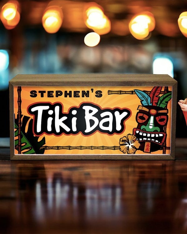 Personalised Light Box Sign – Home Tiki Bar Glow with Custom Text