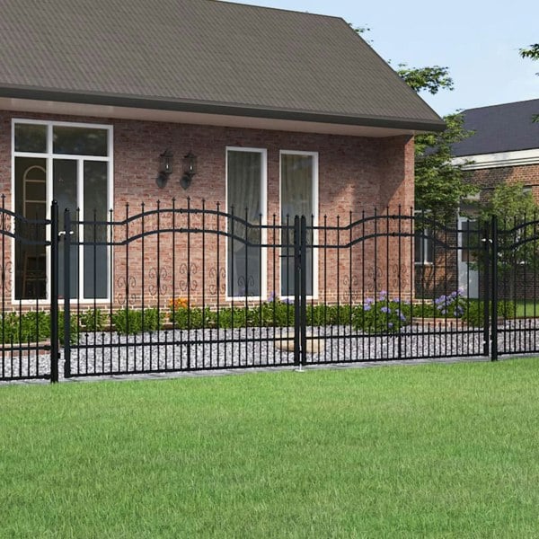 Berkfield Fence Gate with Spear Top Black 406x173 cm Powder-coated Steel