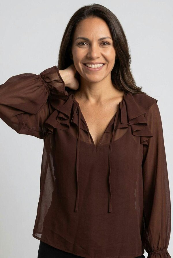 Izabel London Semi Sheer Layered Frill Neck Blouse