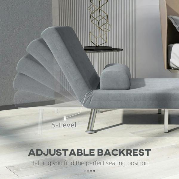 Grey single sleeper chair with adjustable backrest and cushioned seat