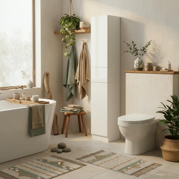 Wyld Haus Elluno High Gloss White Tall Bathroom Storage Cabinet With Push To OFauxn Door