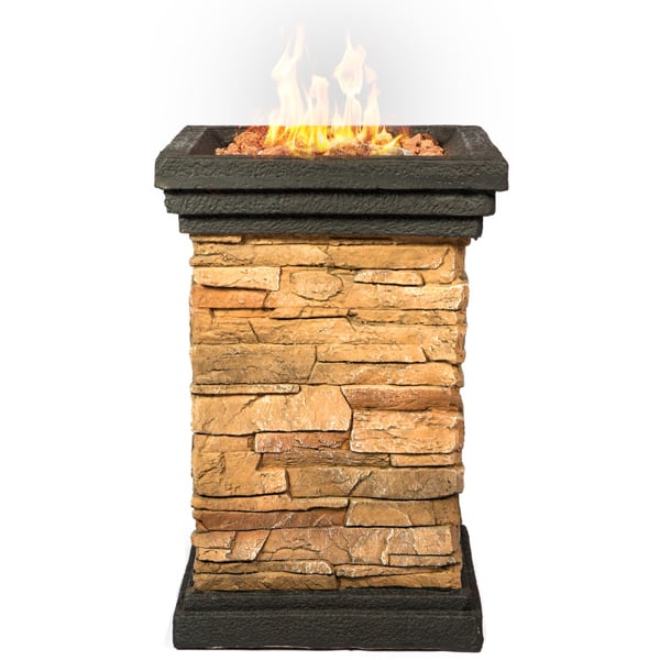 Homeology MAKARA Hand-crafted Stone Fire Column Garden and Patio Gas Fire Pit