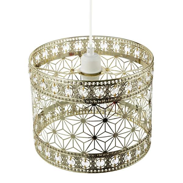 Moroccan Pendant Light Shade in Polished Gold with Clear Acrylic Beads Image 3