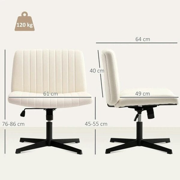 Bobobiy Armless Office Chair No Wheels, Linen Fabric Criss Cross Legged Desk Chair with Wide Seat, Height Adjustable Swivel Computer Seat, Cream