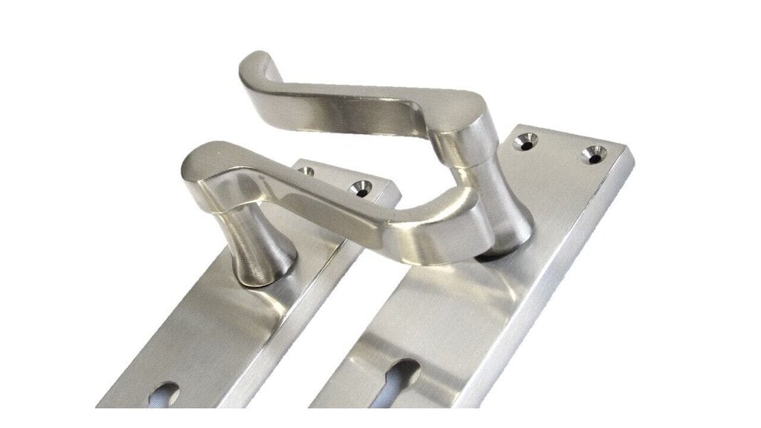 EDH Door Hardware Satin Nickel Victorian Scroll Lock Door Handles + 3 Lever Mortice Sash Lock Set1