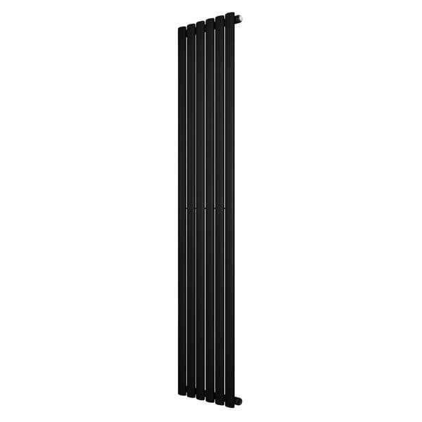 Sleek black oval single column radiator, 1800 x 360mm, featuring a modern design with smooth, matte finish and vertical alignment