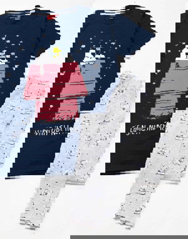 Peanuts Womens Blue Snoopy Short Sleeve Long Leg Pyjama Set