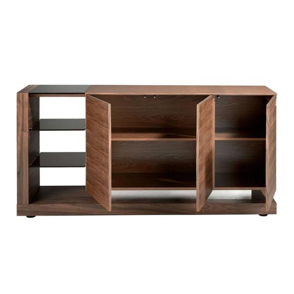 Angel Cerdá Sideboard walnut, brushed steel and black glass top 3140
