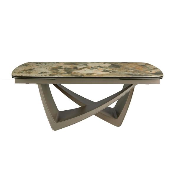 Angel Cerdá Oval extending dining table oval barrel porcelain marble and taupe metallic steel 1152