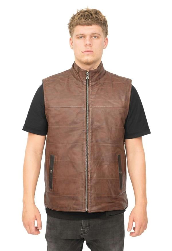 Infinity Leather Mens Reversible Black and Brown Leather Gilet-Preston