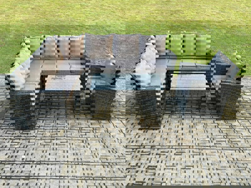 Fimous 7 Seat Rattan Garden Furniture Corner Sofa Set Outdoor Patio Chair Sofa Table Set Dark Grey Mixed