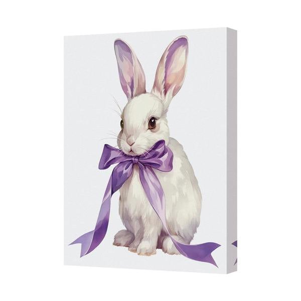 Benjamin Tate Design Canvas Art Print White Bunny With Purple Bow Wall Decor