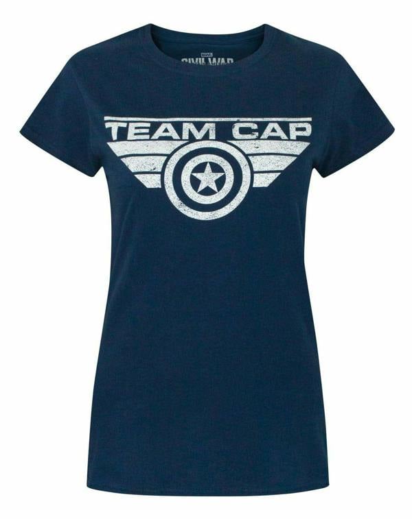 Marvel Womens Blue Captain America - Team Cap Slogan Short Sleeved T-Shirt