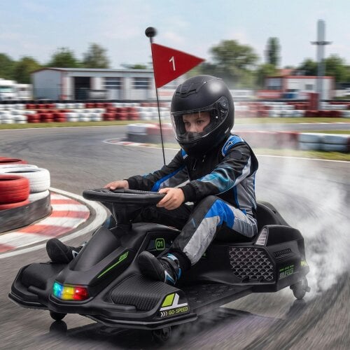 HOMCOM 12V Electric Go Kart for Kids with Music, LED Lights, Black