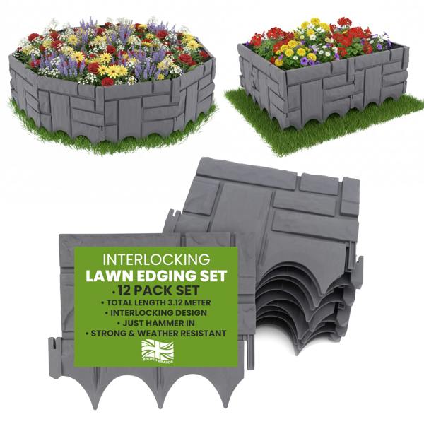 My Garden Outdoor Living My Garden Lawn Edging 12 Pack-3.12 Meter Interlocking Garden Borders & Lawn Edging-Decorative Edge Fencing for Paths & Lawns