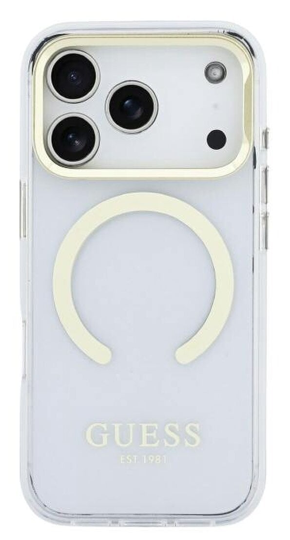 Guess HC IML Gold Outline & Logo Case with MagSafe and Camera Stand for iPhone 17 Pro 6.3" Clear - GUHMP17LHTRMSFD