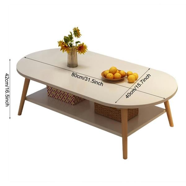 Havendro White Modern Double-Layer Coffee Table Space-Saving Living Room Side Table