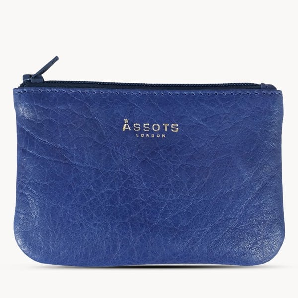 Assots London 'Poppy' Blue Iris Full Grain Leather Zip Top Coin Purse