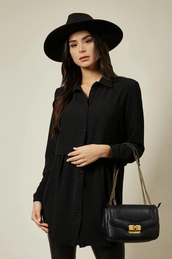 Hoxton Gal Long Sleeves Oversized Shirt In Black