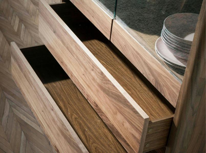 Angel Cerdá Walnut High Sideboard With Imitation Marble Glass Top and Interior Lighting 3075