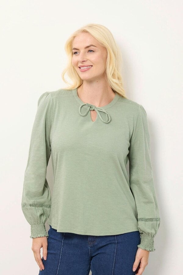 Mudflower Tie Neck Frill Collar Blouse - Sage