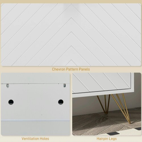 Wyld Haus Notafa Wooden White Chevron Cabinet With Gold Accents For 12 Pairs