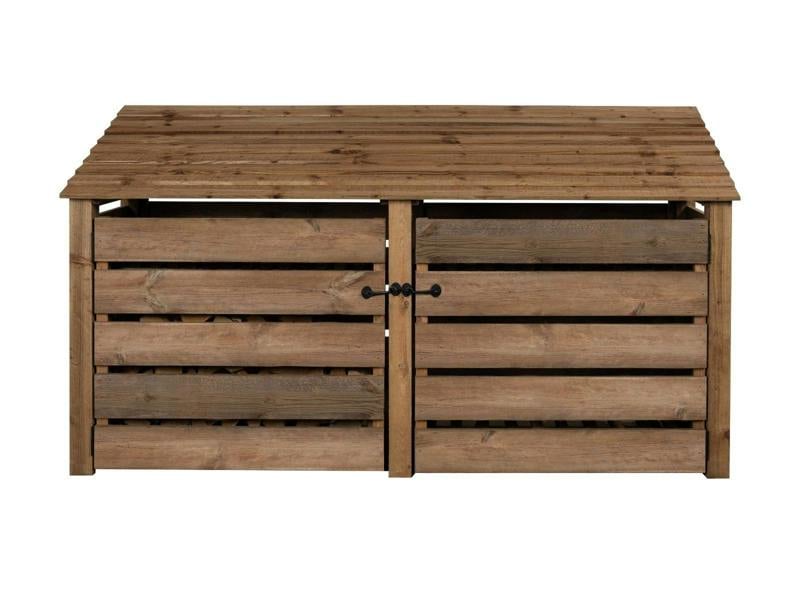 Arbor Garden Solutions Slatted Wooden Log Store with Doors W-227cm, H-126cm or 180cm, D-88cm - Brown Finish