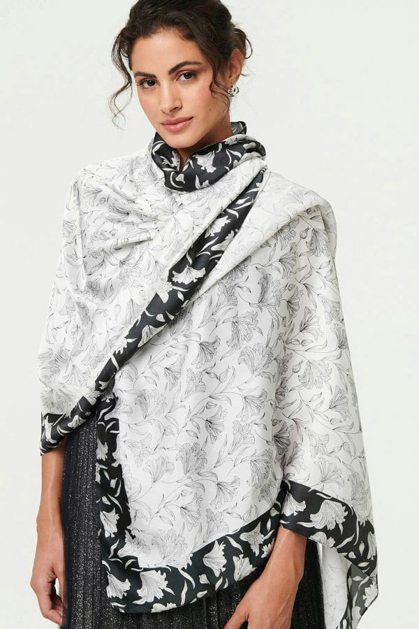 White | Reversible Floral Long Shawl Scarf

