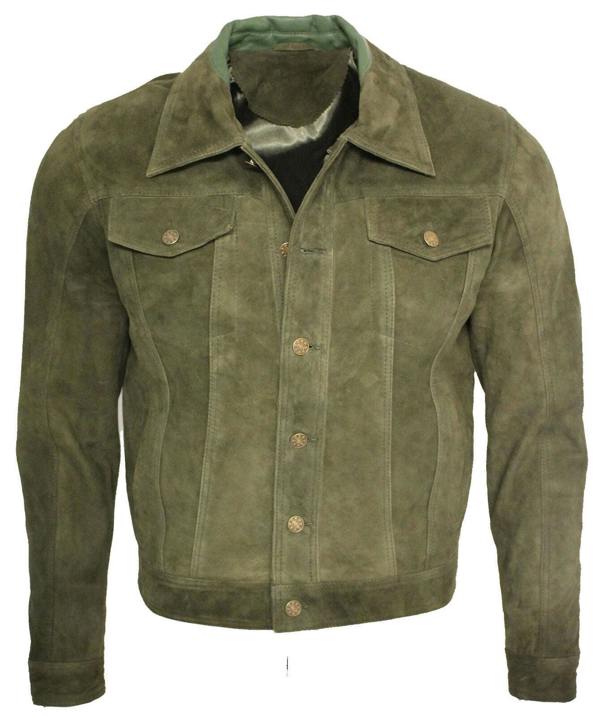 Infinity Leather Mens Trucker Classic Suede Leather Shirt Jeans Jacket