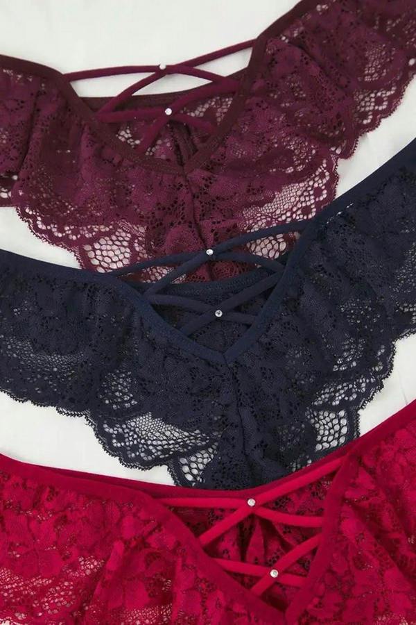 WOVCOR 3-Pack Lace Brazilian Knit Panties