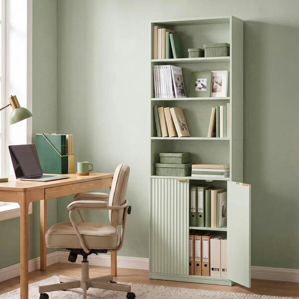 Bookcase Adjustable Shelf Bookshelf Anti-Tip Hardware 6-Tier, Light Green - Light Green