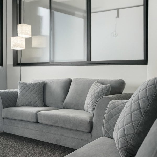 Furnishings For Less Quilted Full Fabric Chenille 3 Seater Sofa