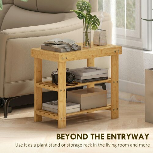 Wyld Haus Tono Keel Bamboo Natural 2 Tier Shoe Storage Bench