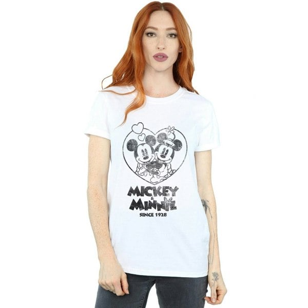 Disney Womens/Ladies Mickey And Minnie Mouse Since 1928 Cotton Boyfriend T-Shirt - White