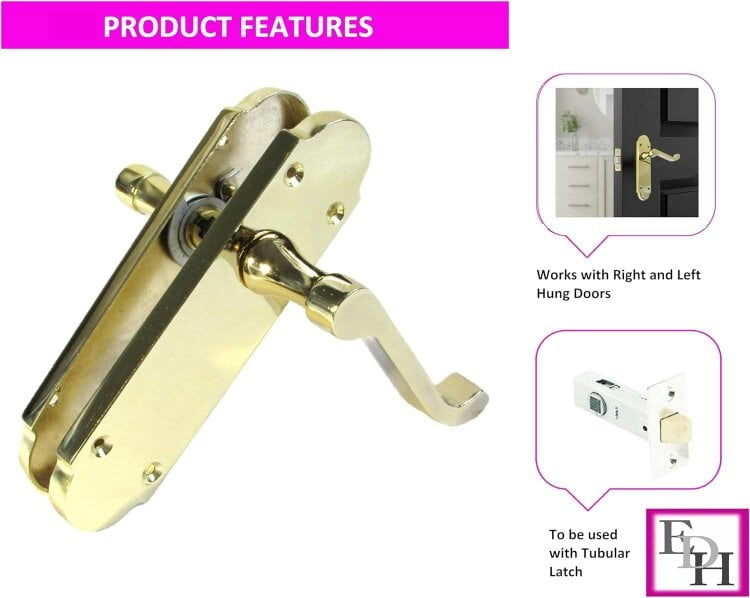 EDH Door Hardware Brass Plated Internal Door Handles - Door Handles Internal Sets, Brass Door Handle Set for Internal Doors