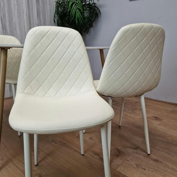 Kosy Koala Wooden Dining Table with 4 Cream Gem Patterned Chairs White Table with Cream Chairs