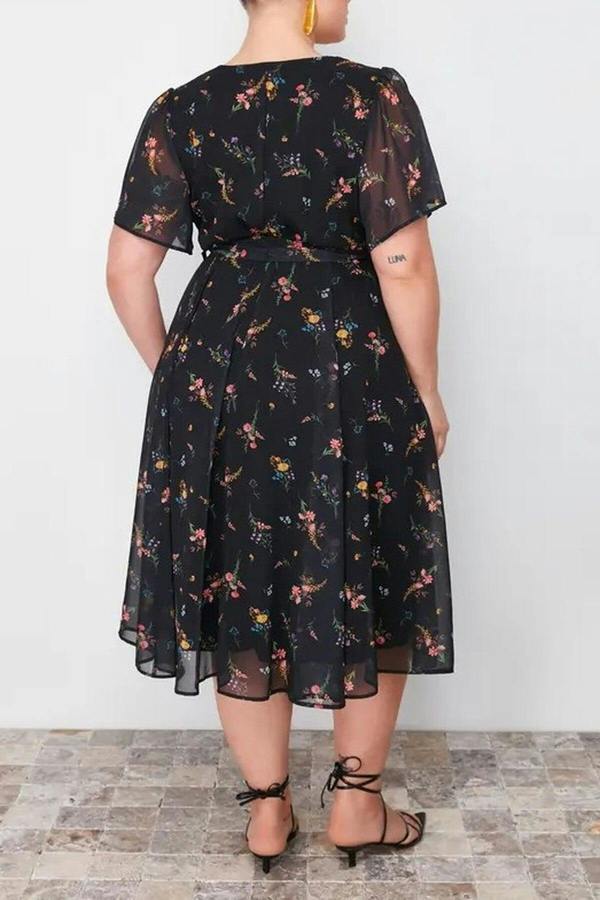 WOVCOR Patterned Chiffon Wrap Dress