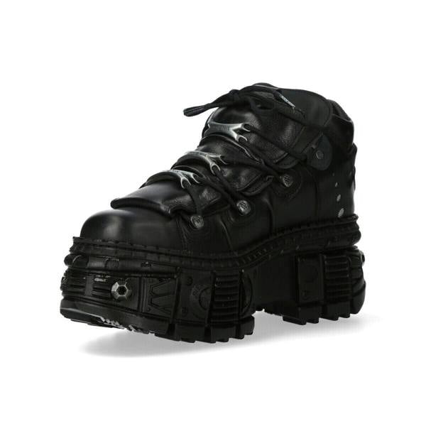 New Rock Goth Leather Ankle Boots-WALL106-S25