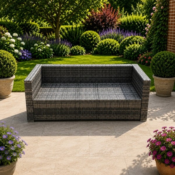 Fimous 3 Seater Rattan Lounge Sofa with Seat and Back Cushion - Grey