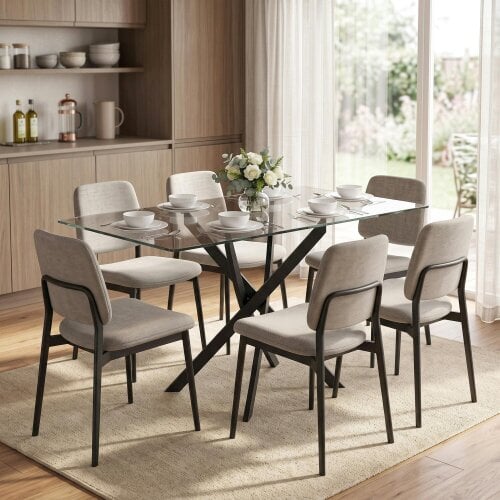HOMCOM 120cm Dining Table Kitchen Table w/ Tempered Glass Top, Clear