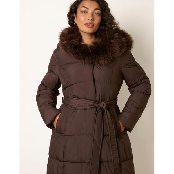 Blue Vanilla Pelted Faux Fur Hood Longline Puffer