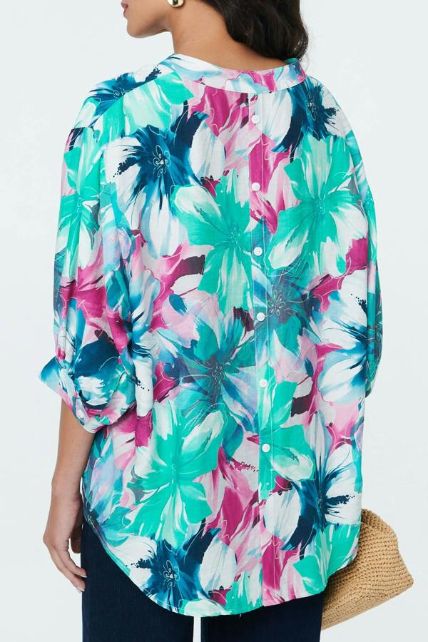 Blue | Floral Relaxed Button Back Shirt