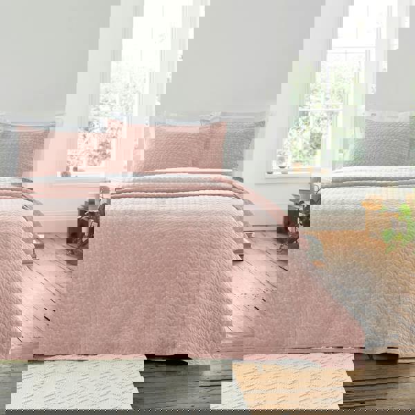 Bianca Attica Velvet Embroidered Bedspread Pink