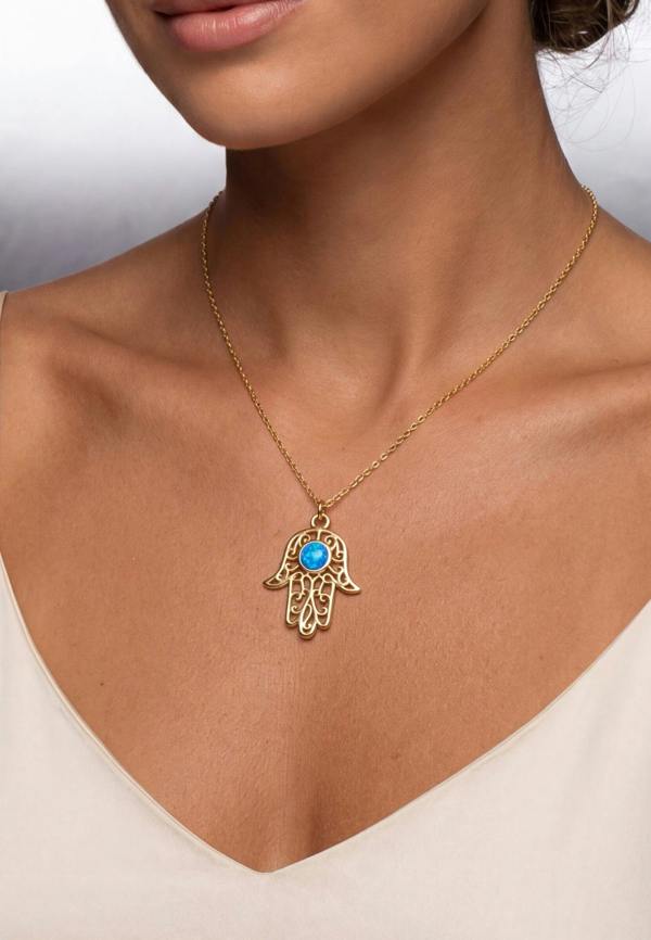 Latelita Hamsa Hand Filigree Blue Opal Pendant Necklace Gold