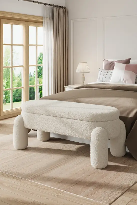 Living and Home 110x50x84cm White Upholstered Storage Bench Foot Rest