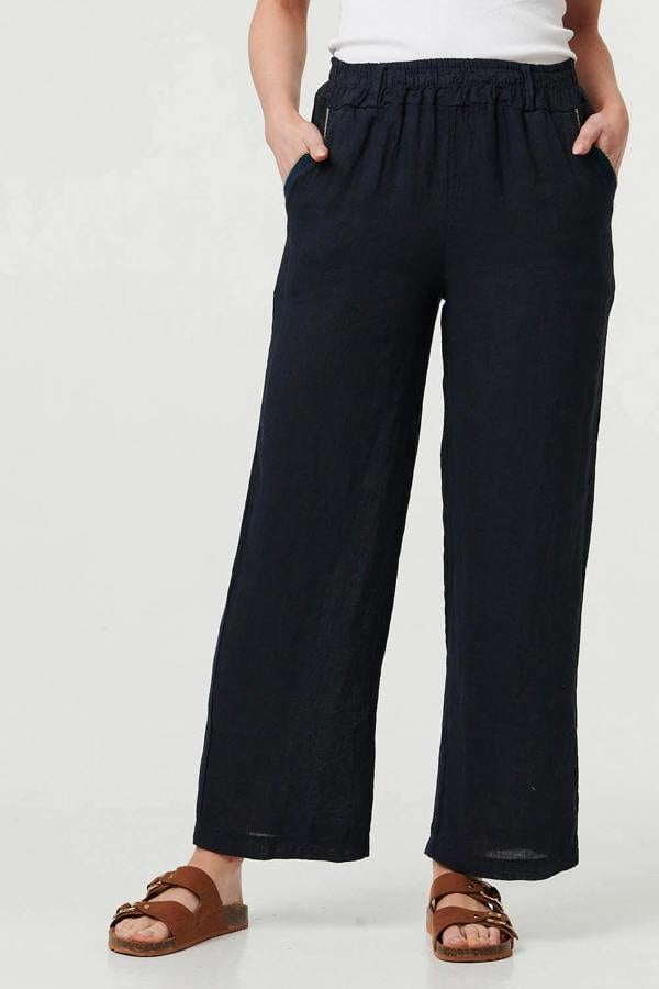 Navy | High Waist Wide Ankle Length Trousers