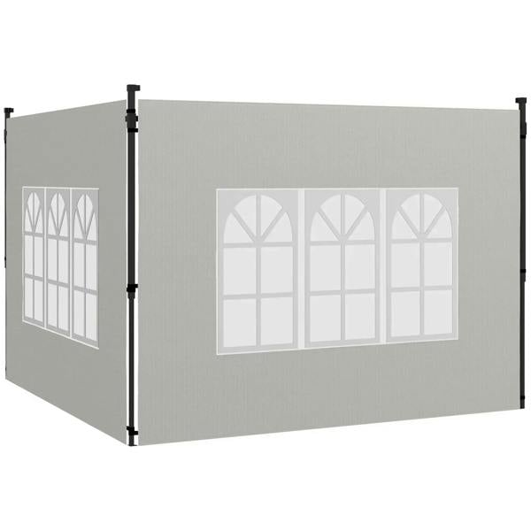 White gazebo side panel with three window sections and decorative lattice cutouts